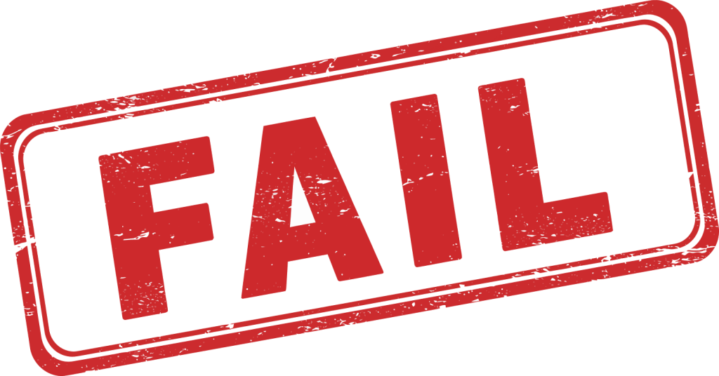 Fail stamp in red.